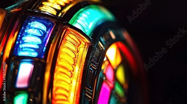 Obraz Radiant Arcs of Color: A Nostalgic Jukebox Glowing in Darkness