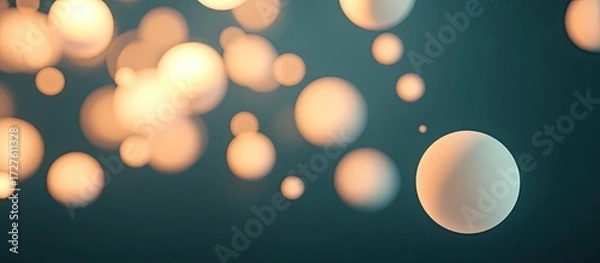 Obraz Ethereal Bokeh Orbs Floating in Deep Teal Abyss, Soft Warm Glow