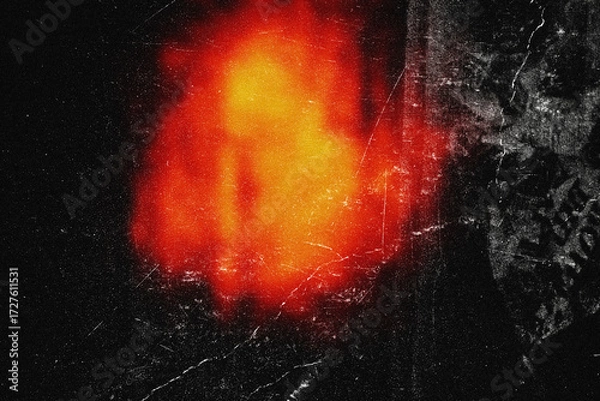 Fototapeta Orange yellow red abstract light leak blur on black background with vintage film texture, dust, scratches and noise. Blurred wallpaper overlay with grainy effect, perfect for design, photo editing