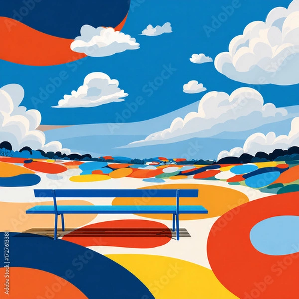 Fototapeta Bench - A long seat in an open area