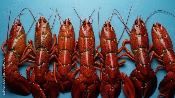 Fototapeta Red lobster on a wooden table ready to eat