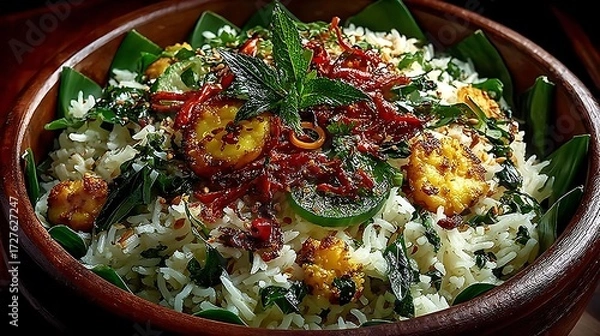 Fototapeta Traditional Indian rice dish with vegetables high resolution picture