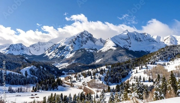Fototapeta Snowy mountain range landscape