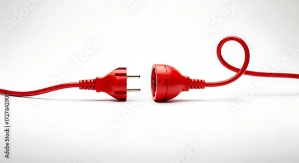Obraz Red electrical plug and socket isolated on white background, unplugged concept