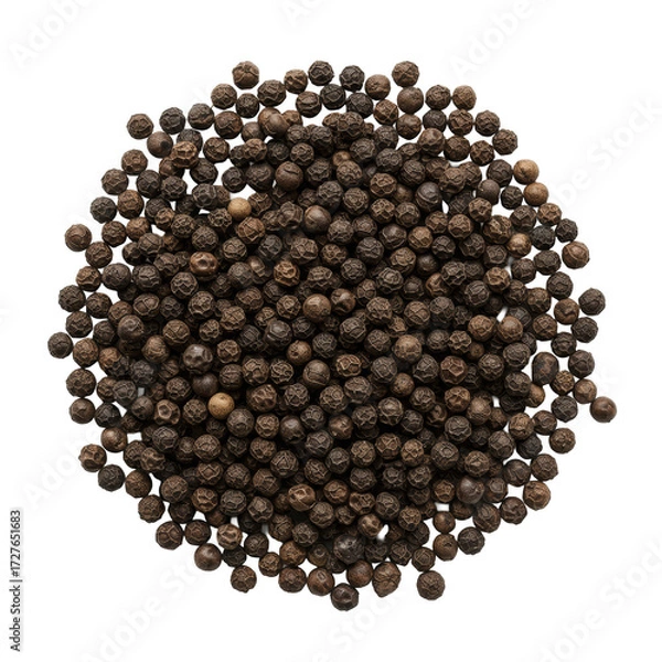 Fototapeta Large, irregular mound of whole black peppercorns, intricately textured, wrinkled, deep charcoal gray, centered on a transparent background, soft studio light, raw culinary spice concept