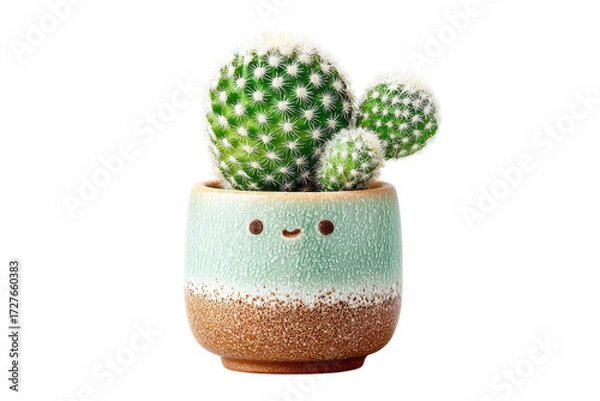 Fototapeta Cute cactus in a pot with a smiling face adds a touch of nature and whimsy to any home decor style on transparent background