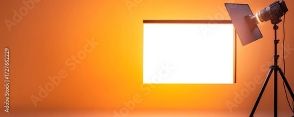 Obraz Studio Light Setup Orange Backdrop with White Screen, photo studio ,lighting
