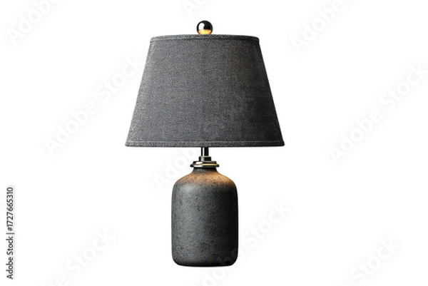 Fototapeta Elegant gray table lamp with a textured base and fabric shade for home decor on transparent background