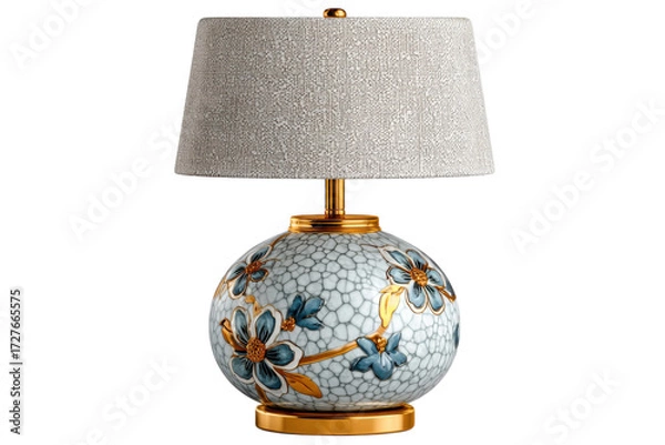 Fototapeta Elegant table lamp with floral design and gold accents for home decor lighting solutions on transparent background