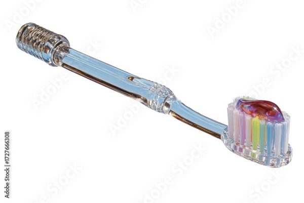 Fototapeta Clear toothbrush with colorful bristles and toothpaste for dental hygiene use on transparent background