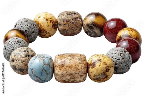 Fototapeta Unique bracelet featuring an array of colorful and textured beads against a creates a stylish look on transparent background
