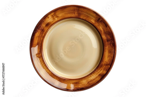 Fototapeta Elegant beige plate with a brown rim perfect for food presentation and table setting on transparent background