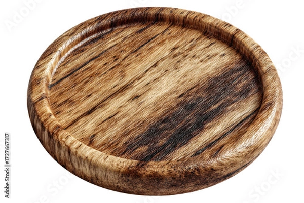Fototapeta Rustic wooden plate with natural wood grain texture for serving food or displaying decorative items on transparent background