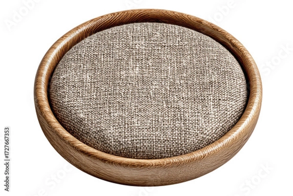 Fototapeta Round wooden stool with textured fabric seat offers a minimalist and modern seating solution for any space on transparent background
