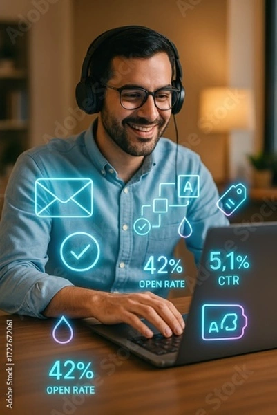 Obraz Analyzing marketing metrics and ctr performance home office digital workspace professional environment close-up business insights