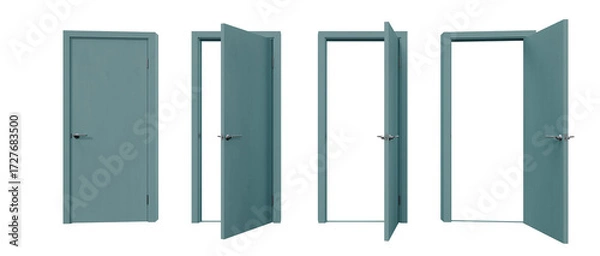 Fototapeta Green Modern Interior Door Set with Different Opening Angles – 3D Render and Mockup Template