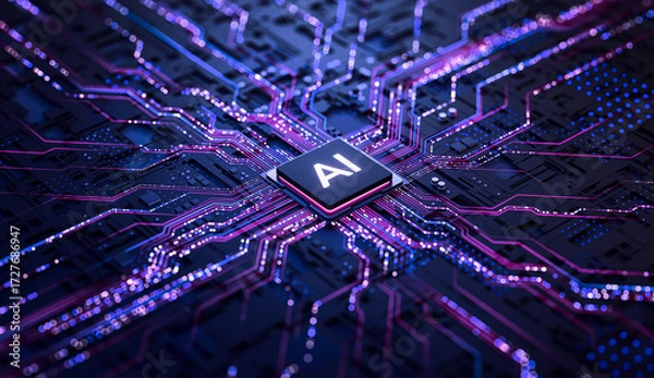 Fototapeta Artificial Intelligence AI Processor on Circuit Board