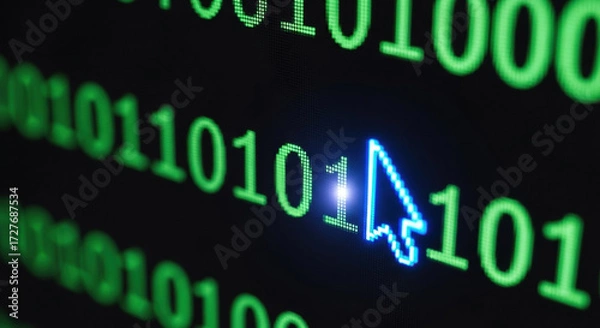 Fototapeta AI governance and regulation technology with focused cursor on binary code. ethics of digital information and data security create complex system for future