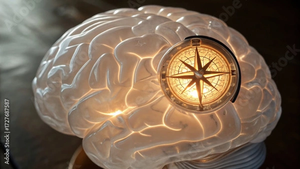 Fototapeta Navigating complex ai governance and regulation requires strong moral compass for technology ethics. human brain with glowing compass symbolizes thoughtful decision making