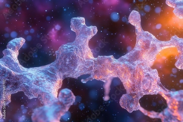 Fototapeta Microscopic abstract rendering of a complex, bioluminescent, crystalline structure, possibly representing a cell or molecule.