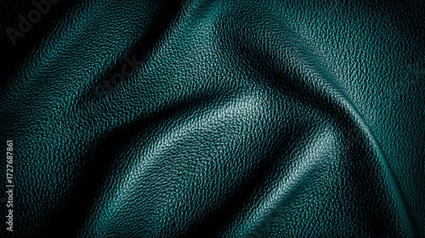 Fototapeta Surface en cuir grainé vert avec plis