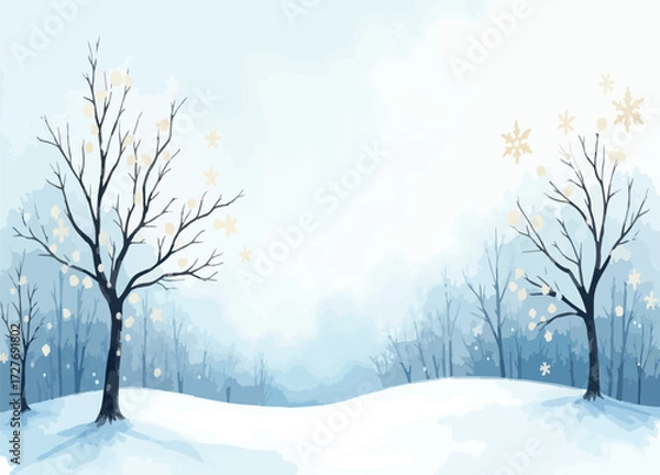 Fototapeta Dreamy watercolor backdrop in soft blue and silver hues