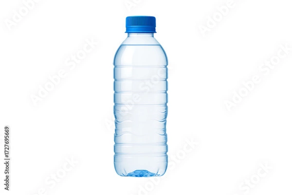 Obraz Clear plastic bottle of water with blue cap isolated on transparent background