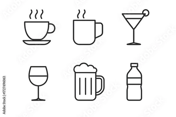 Obraz Outlined icons of hot drinks, cocktails, and refreshments