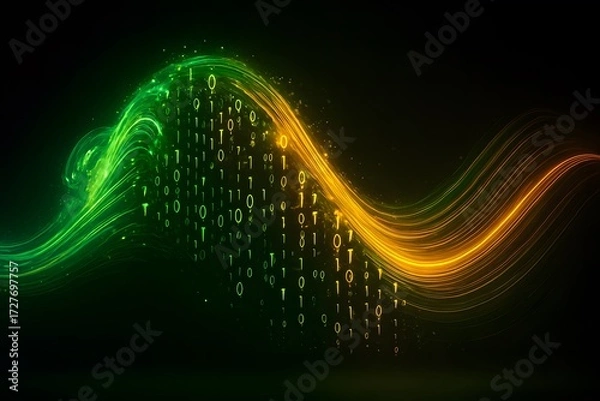 Obraz Abstract Digital Binary Code Background with Glowing Streams of Light