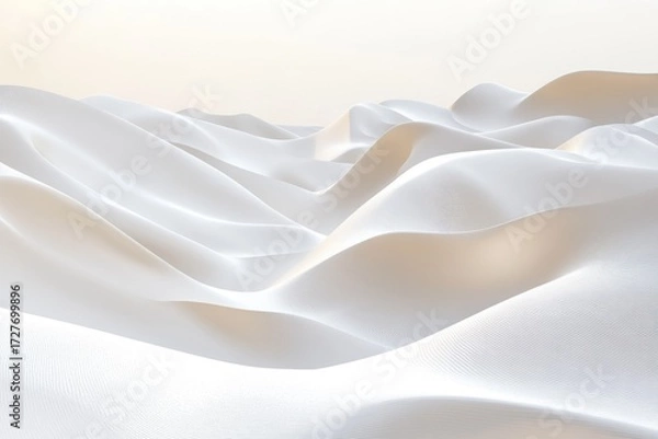 Fototapeta Abstract image of flowing white fabric, creating soft, undulating hills and valleys.