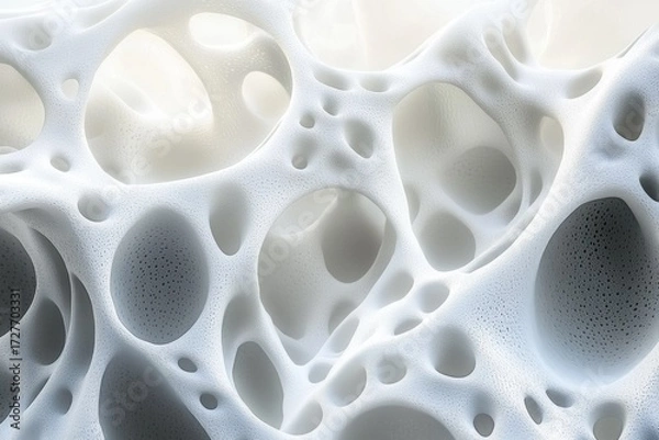Fototapeta Abstract image depicting a porous, spongy structure resembling bone or a cellular network.