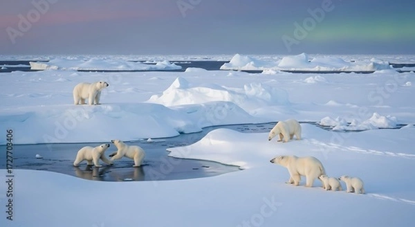 Obraz Polar Bears on Ice Floes.