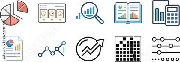 Fototapeta Diverse financial analytics and data visualization tools and chart representations