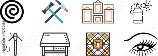 Fototapeta Collection of various creative work and tools icons, illustration flat vector design