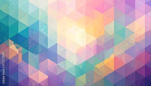 Fototapeta Triangular mosaic soft hues converge in an abstract geometric digital arrangement