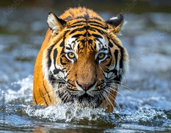 Obraz Tiger wading through water