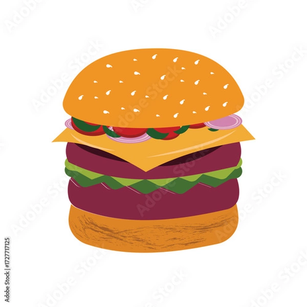 Fototapeta Cheeseburger Vector with Beef, Cheese, Vegetables and Bun