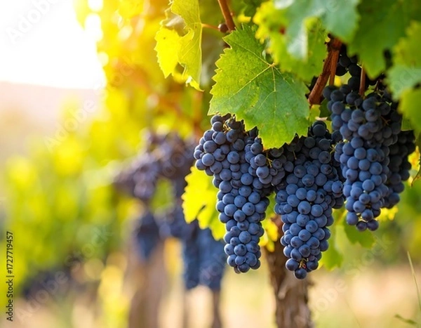Obraz Red Grapes on Vine in Sunlight