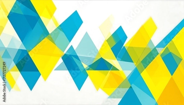 Fototapeta An abstract pattern of translucent yellow and teal geometric shapes on white