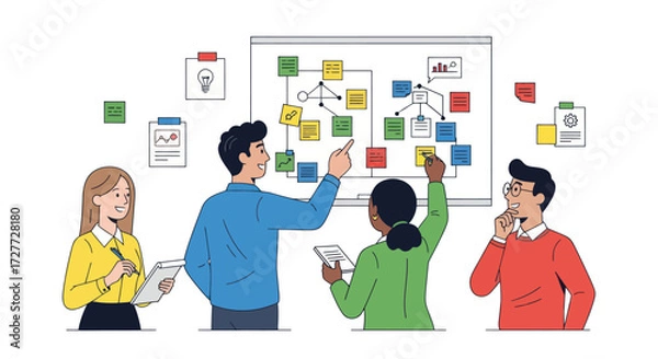 Obraz Collaborative Team Brainstorming Session with Kanban Board.