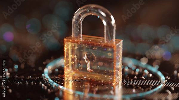 Fototapeta 基板上の南京錠と発光防御フィールド