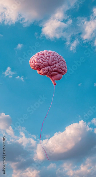 Obraz Brain balloon floating in the sky, concept of creative thinking idea