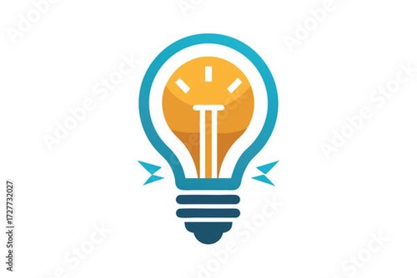 Fototapeta A stylized shows an orange lightbulb surrounded by a blue outline with details