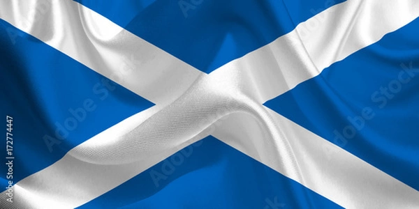 Obraz Waving flag of the Scotland. Scottish Flag in the Wind. Scottish National mark. Waving Scotland Flag. Scotland Flag Flowing.