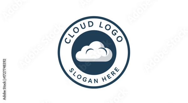 Fototapeta Simple and clean cloud logo design, featuring a white cloud icon inside a dark blue circle.