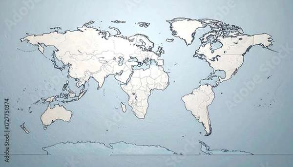 Obraz World map outline in pale colors showing continents, borders, and some rivers