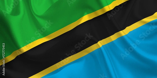 Obraz Waving flag of the Tanzania. Flag in the Wind. National mark. Waving Tanzania Flag. Tanzania Flag Flowing.
