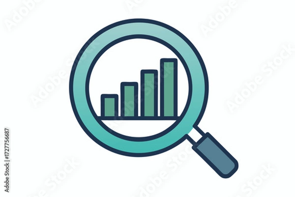 Fototapeta Magnifying glass with a finance chart, an icon of business growth and market success