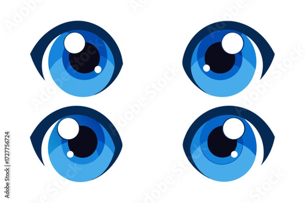 Fototapeta Blue human eyes vector illustration set with iris circle design and pupil icon