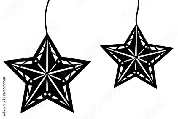 Fototapeta A shiny silver star decoration on a white background is a vector illustration and icon of a holiday symbol
